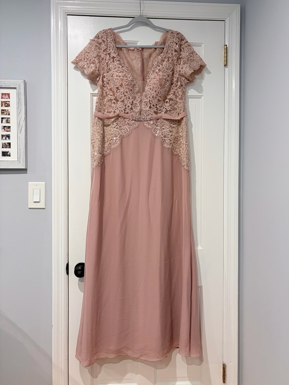 JJ’s House Blush Pink Lace Chiffon Formal Gown Beaded Waist Plus Size